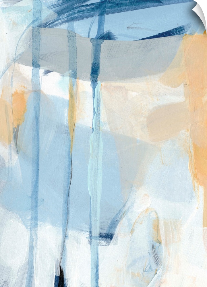 Abstract painting using pale blue and neutral tones.