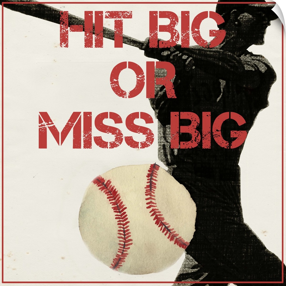 Graphic of a baseball player swinging at a ball, with motivational text.