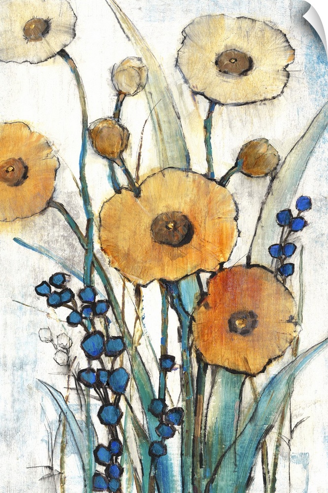 Contemporary art print of poppy flowers in bloom.