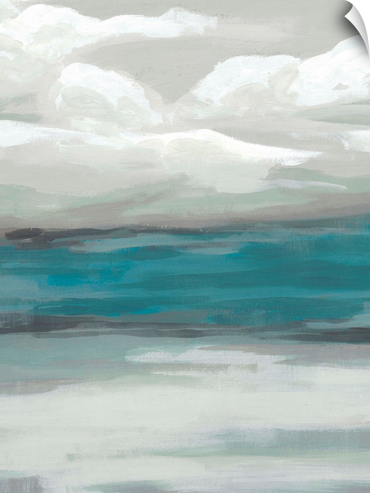 A simple painting of a stormy, overcast sky above a tranquil sea.