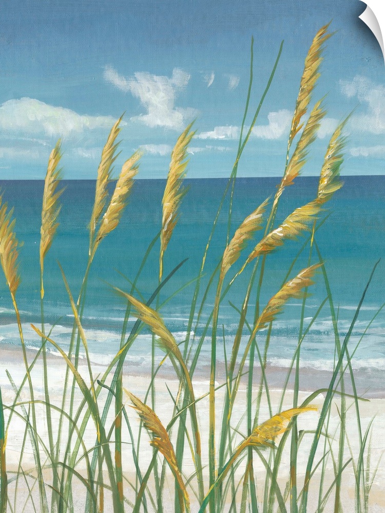 Contemporary painting of beach grasses swaying in the wind.