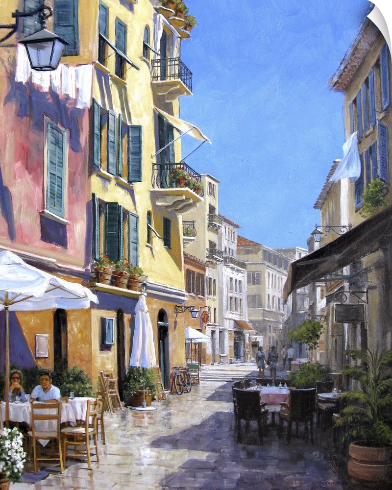 Contemporary artwork of a street scene in the Italian town of Portofino.