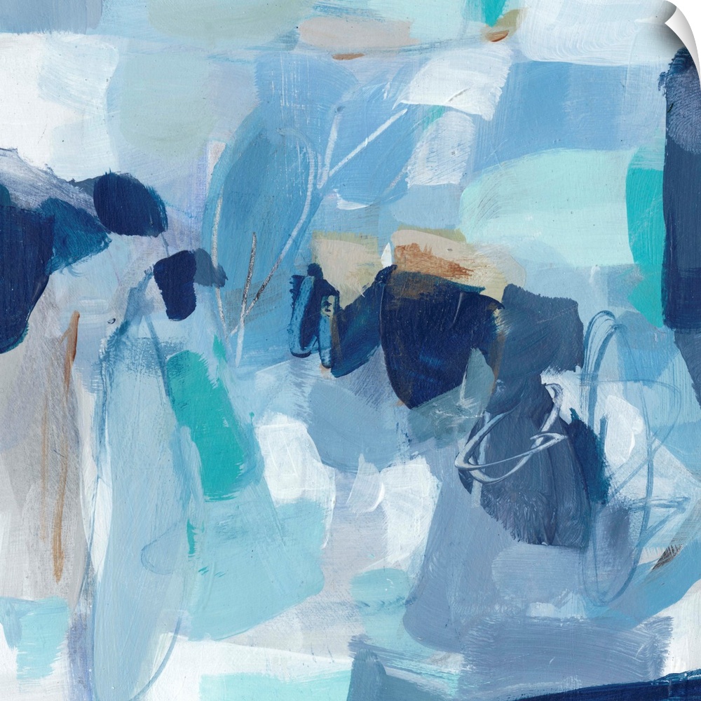 Contemporary abstract painting using blue tones.