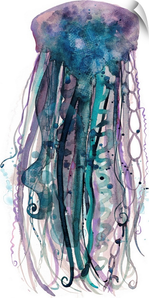 Watercolor painting of a jellyfish against a white background.