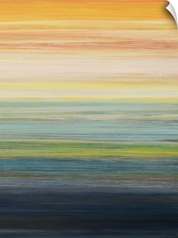 Contemporary abstract painting of layered colors resembling a sunset.