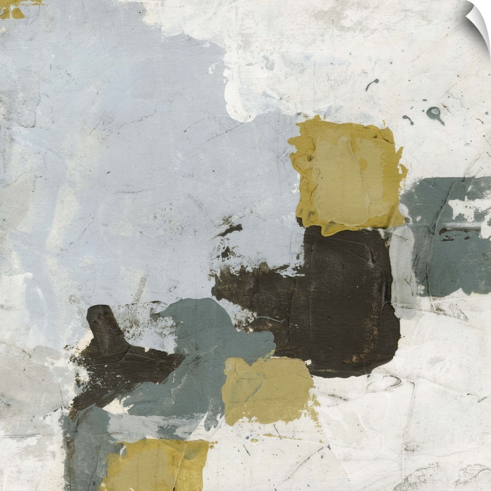 Contemporary abstract painting using splotchy neutral tones to create texture.