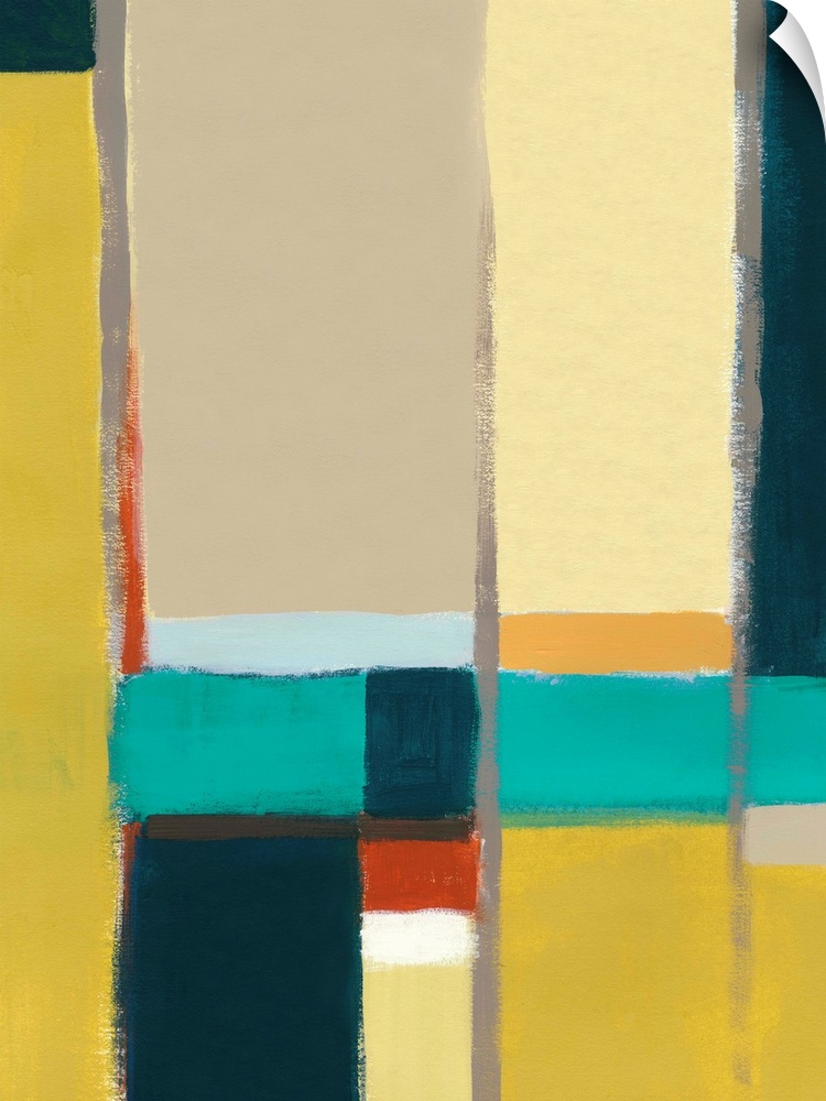 Mid-century inspired contemporary abstract painting using geometric forms.
