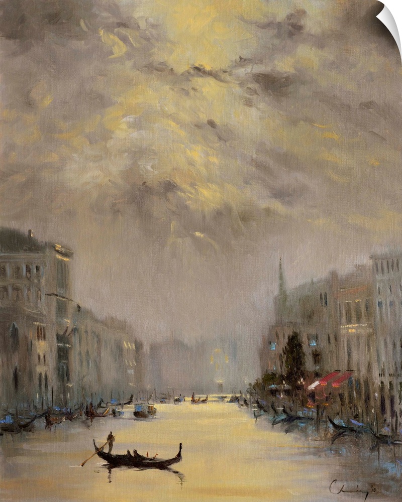 A contemporary painting of a Venetian cityscape.