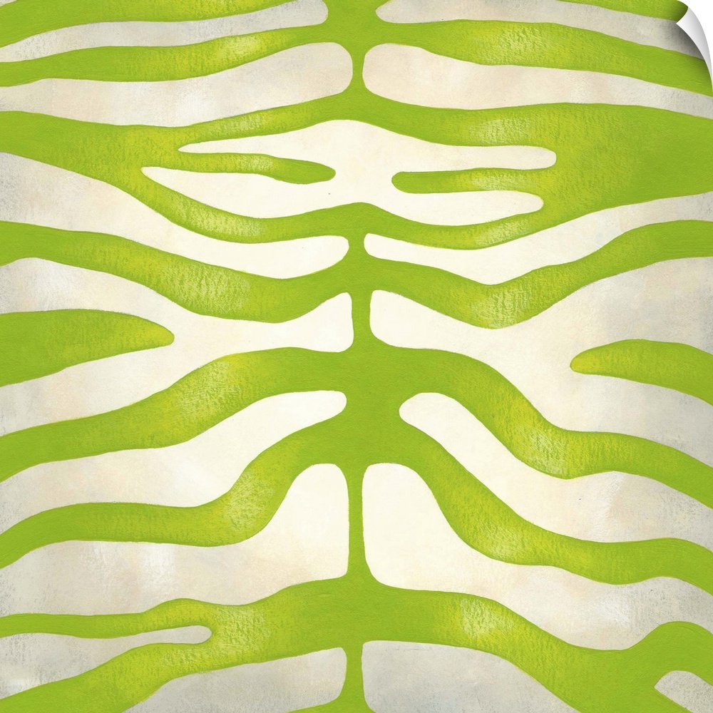 Contemporary painting of a green vibrant zebra stripes pattern.