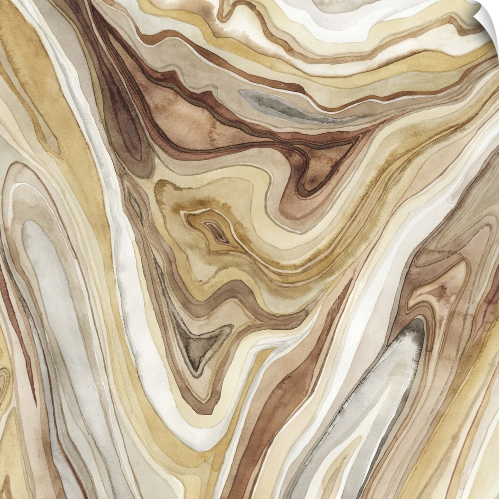 Watercolor painting of intricate lines that make agate rock texture.