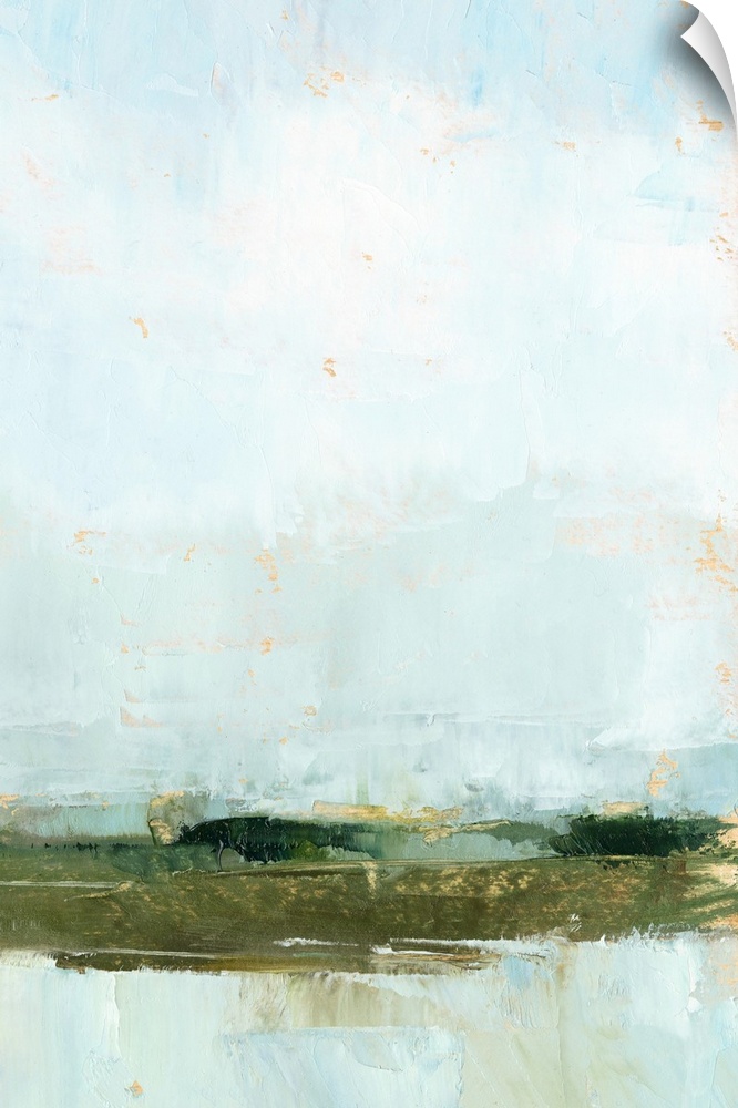 Contemporary landscape painting of a wetland on the horizon.
