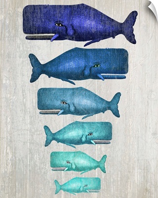 Whale Family Blue On White
