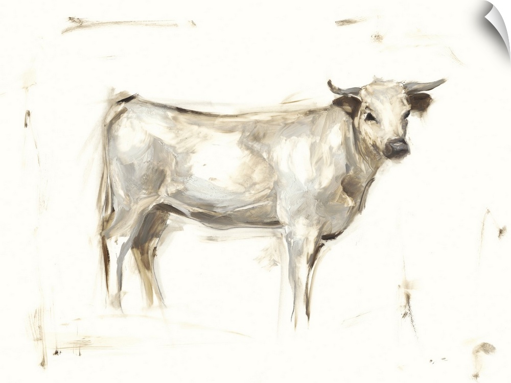 Art print of a white cow with short horns.