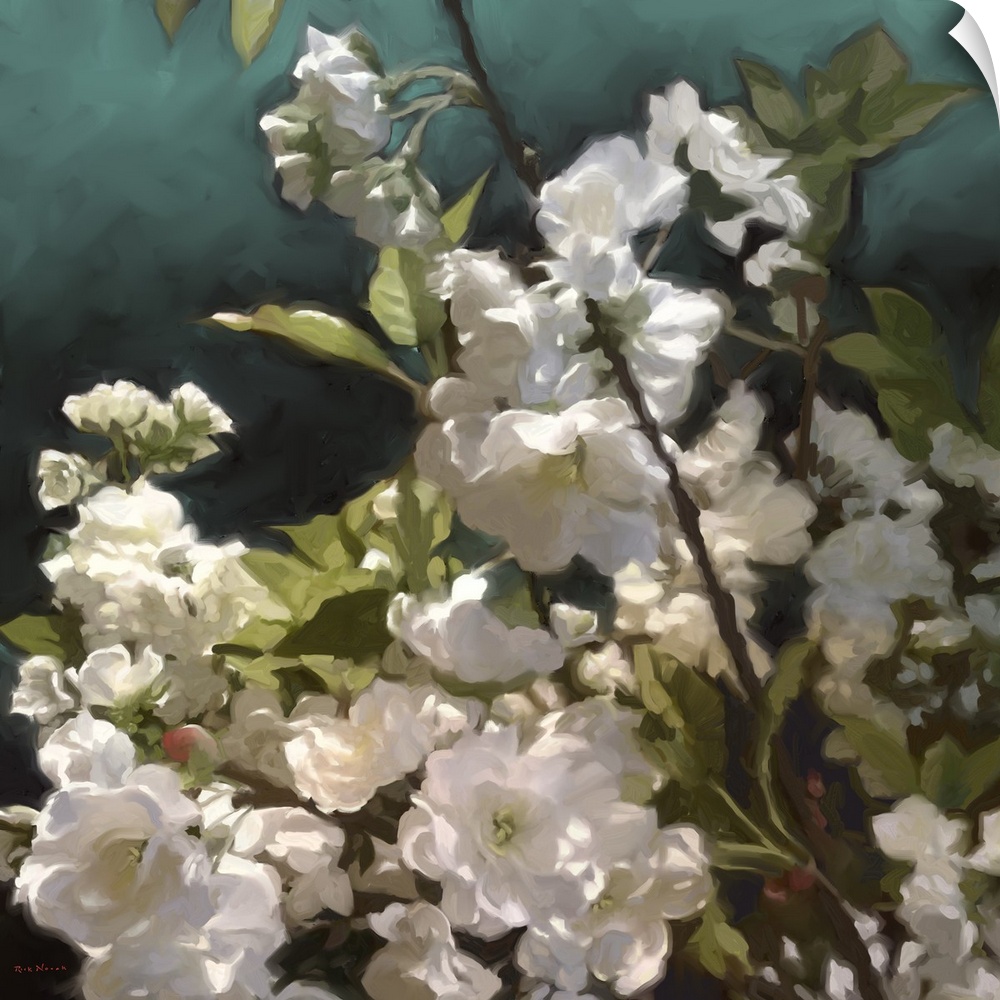 Contemporary painting of white roses.