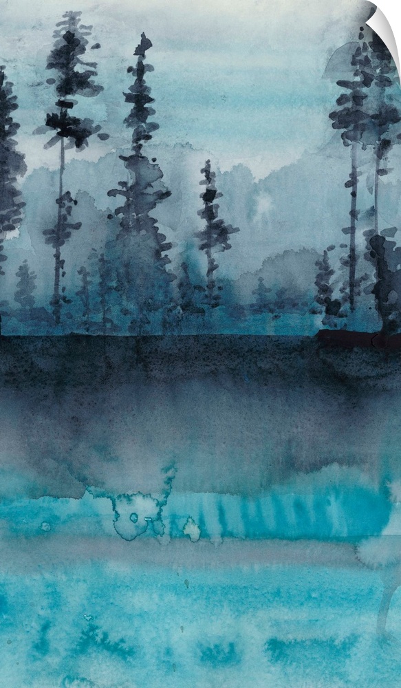 This watercolor painting features the wilderness against an abstract landscape.