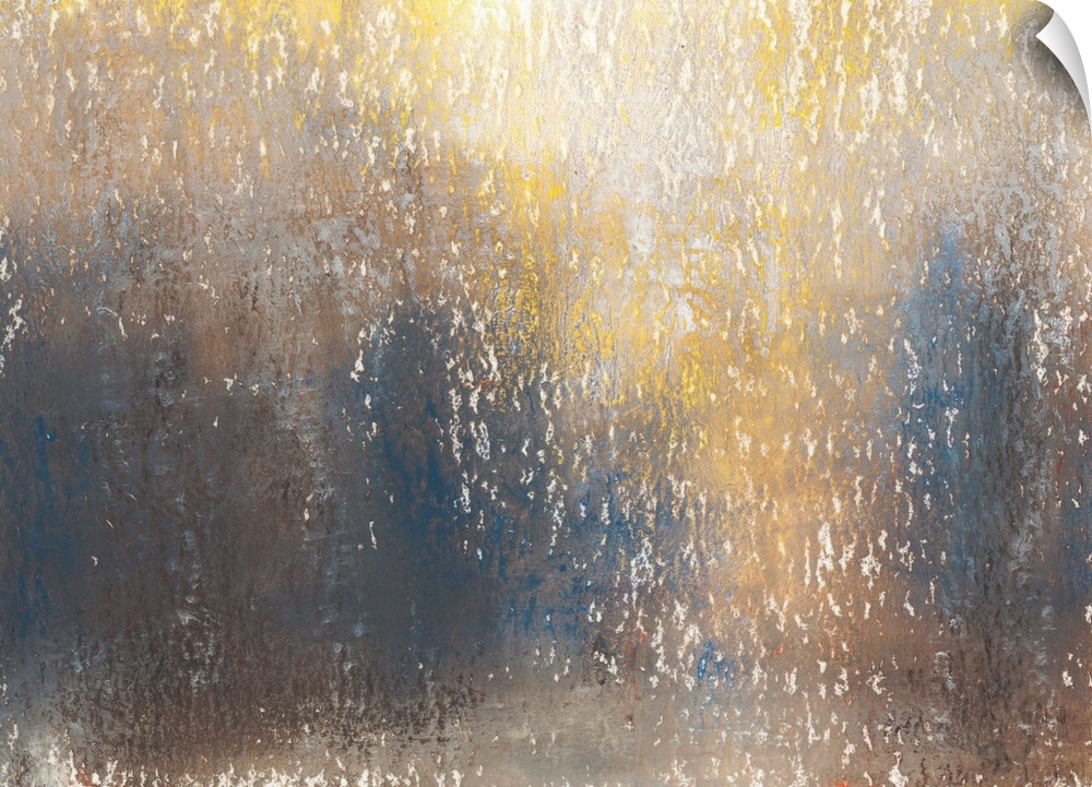 Contemporary abstract painting using tones of gold in cascading and gradating movements.