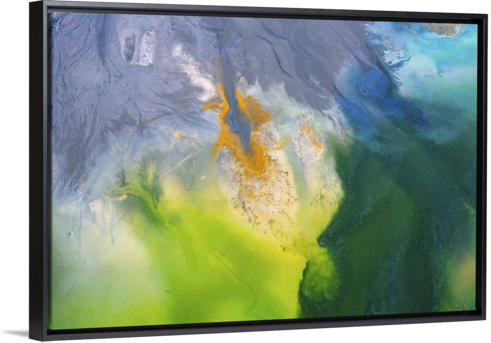 Drone view of contaminated, toxic water stream in Geamana, Romania.