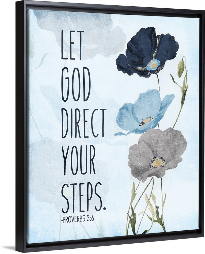 Bible verse Proverbs 3:5 with a blue poppy flower design.
