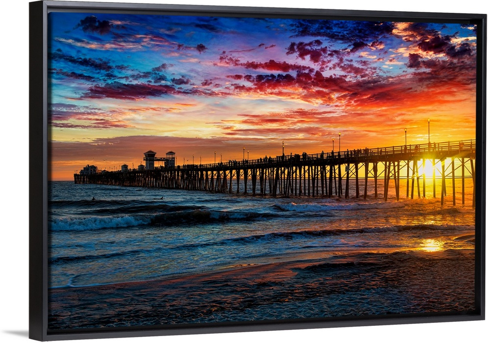 Colorful sunset at the Oceanside Pier. Oceanside is 35 miles North of San Diego, California, USA.