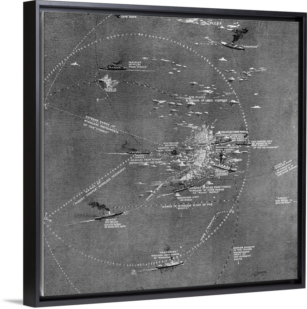 Chart Of The Rms Titanic Wreck Site Showing Ships Within Call By Wireless At The Time Of The Collision.