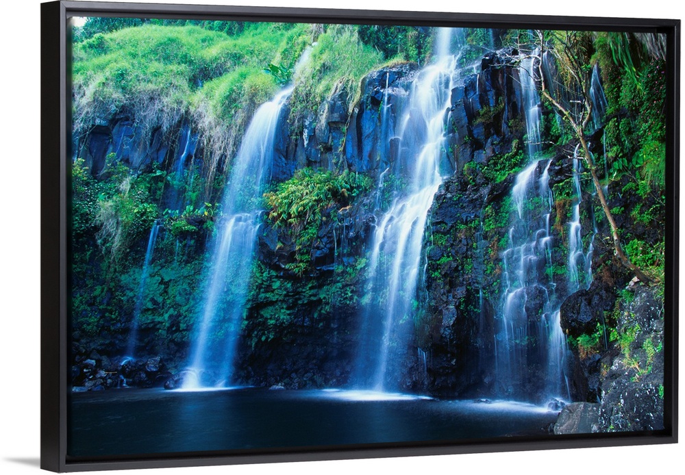 Hawaii, Maui, Hana Coast, Waterfall Flows Into Blue Pool