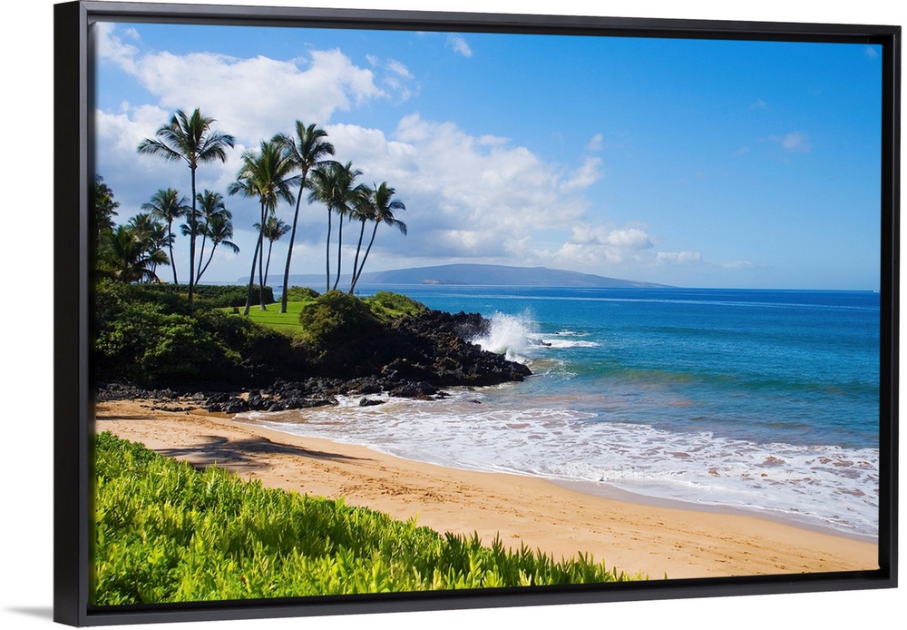An idyllic photograph of the Hawaiian coast, with gently lapping water under a bright blue sky. This inviting scene is the...