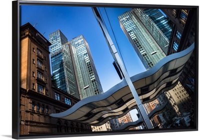 Metal Canopy In Front Of Highrise Buildings In New York City, New York