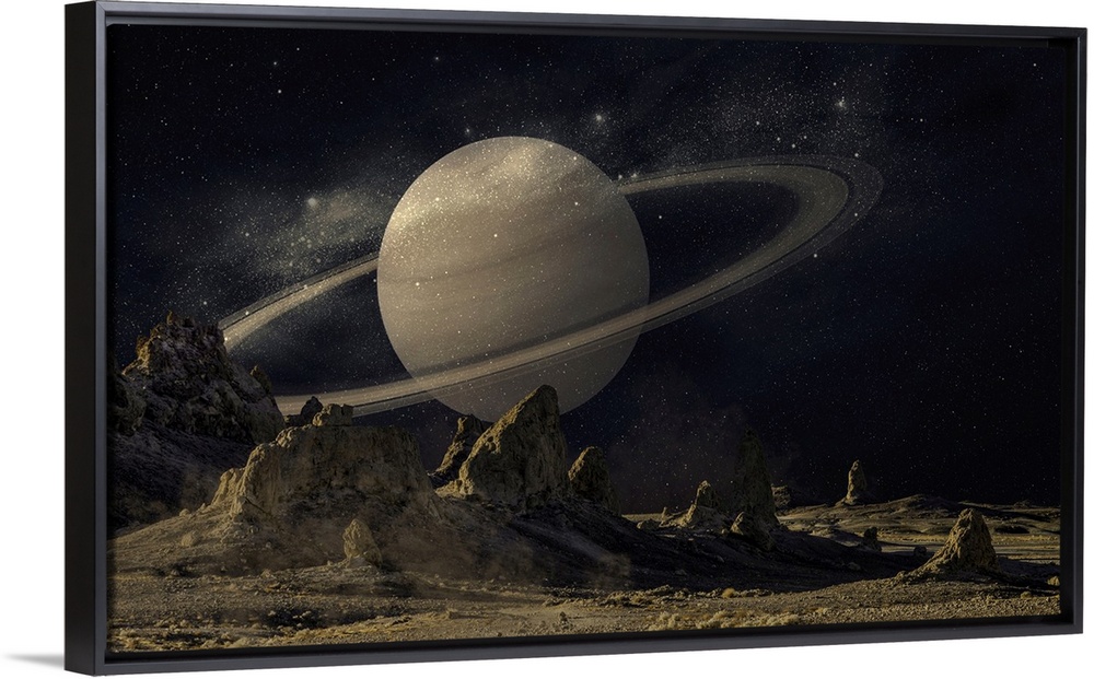 View of Saturn from the surface of mars, a composite image.