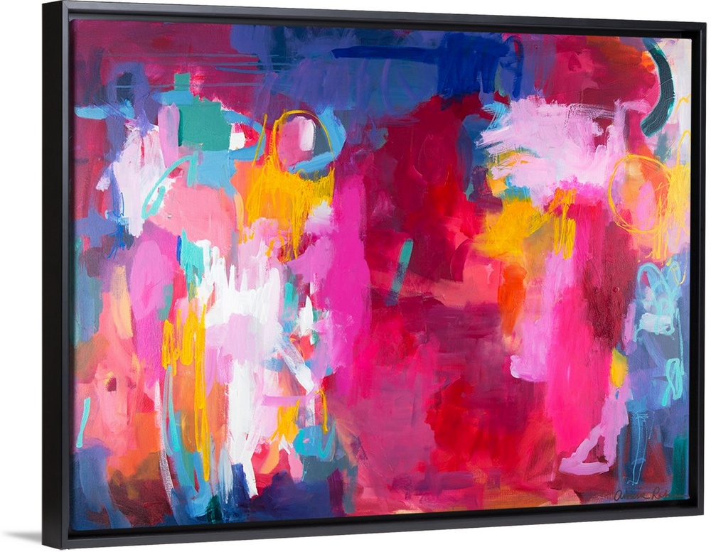 Contemporary artwork in shades of bright pink and red.