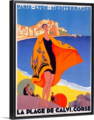 La Plage de Calvi. Corse, Vintage Poster, by Roger Broders