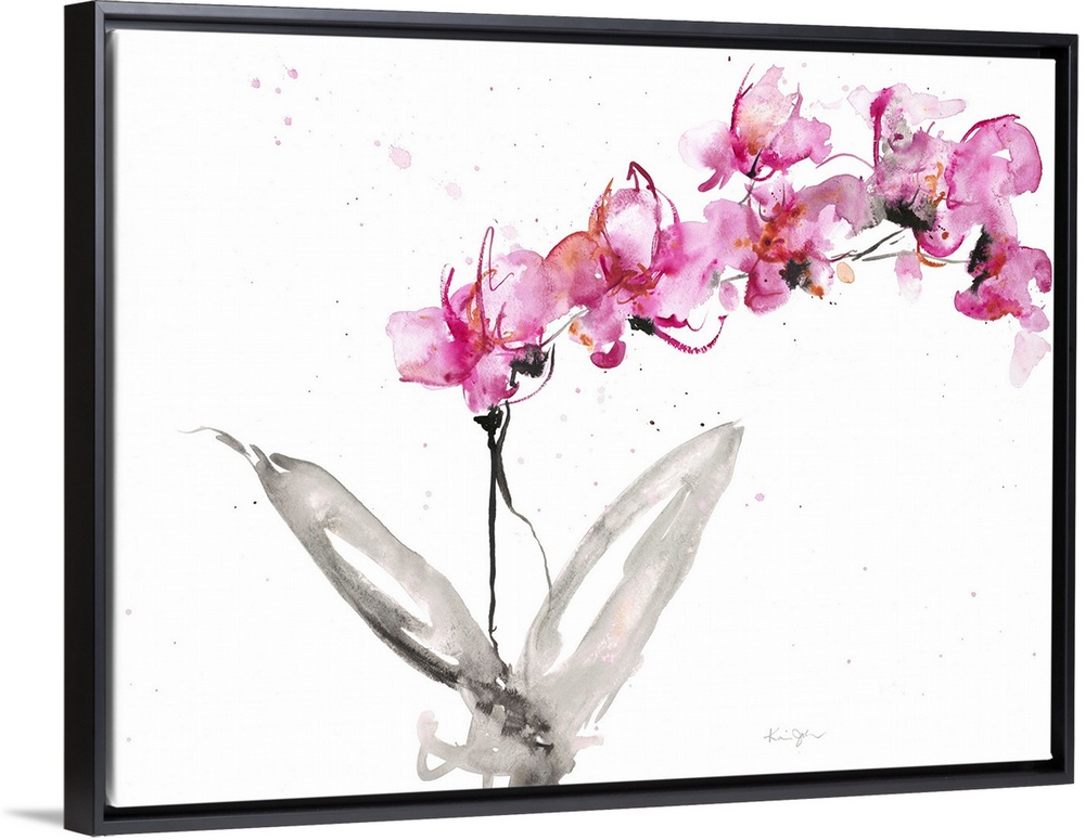 Contemporary artwork of watercolor painted pink orchids.