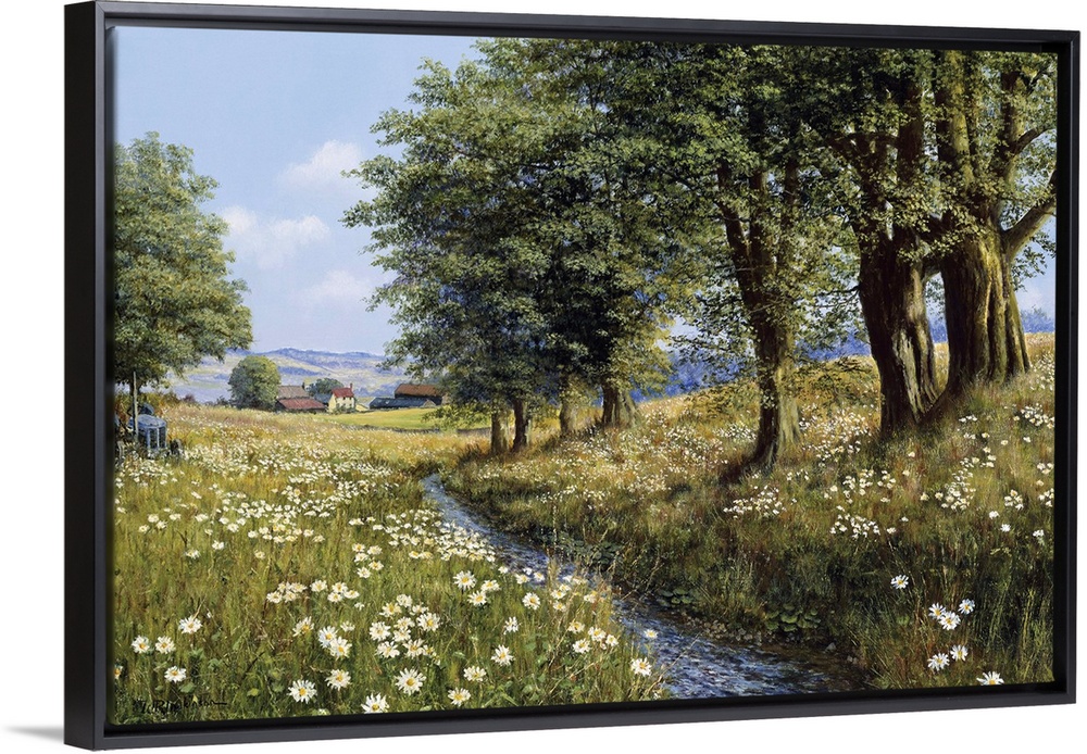 Contemporary painting of a rural countryside landscape.