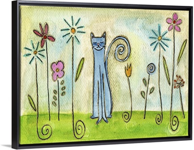 Blue Cat In The Flower Garden