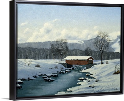 Covered Bridge Over Winter River