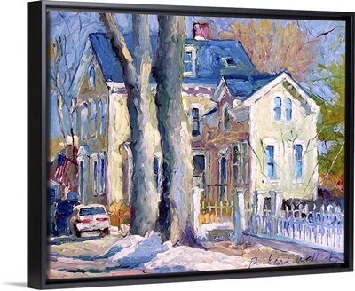 White picket fence and house in Wickford, RI