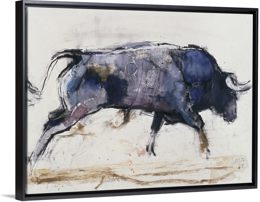 Contemporary painting of a charging bull.l