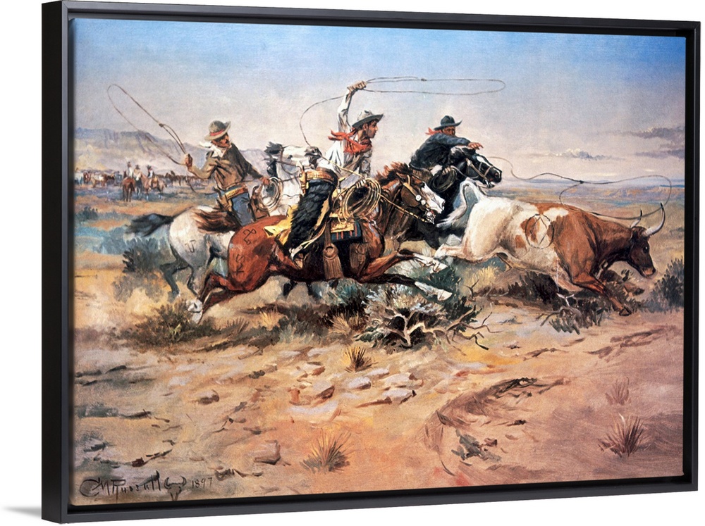 Cowboys roping a steer, 1897