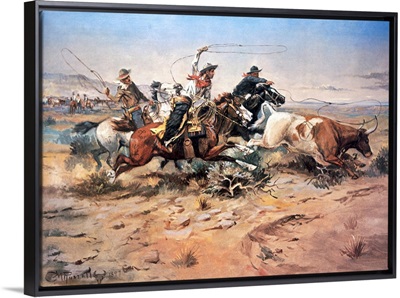 Cowboys roping a steer, 1897