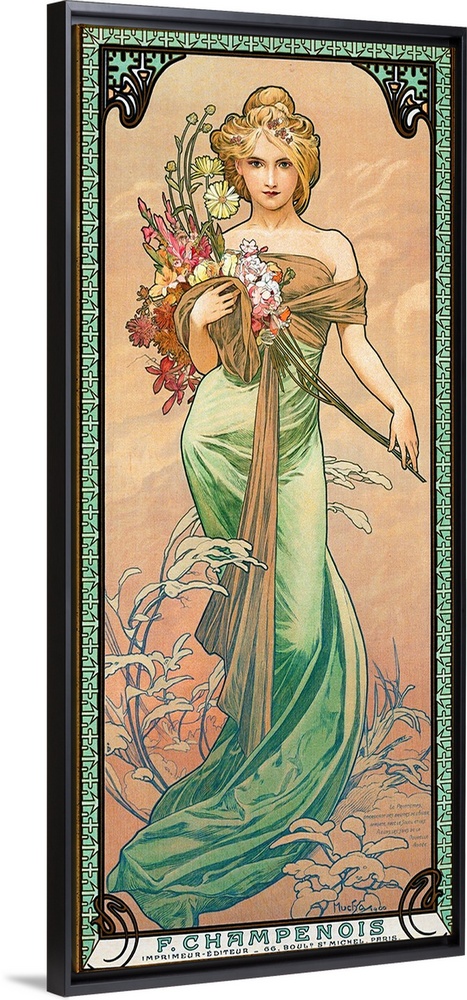Four Seasons: Spring, 1900 (originally colour litho on silk) by Mucha, Alphonse Marie (1860-1939)