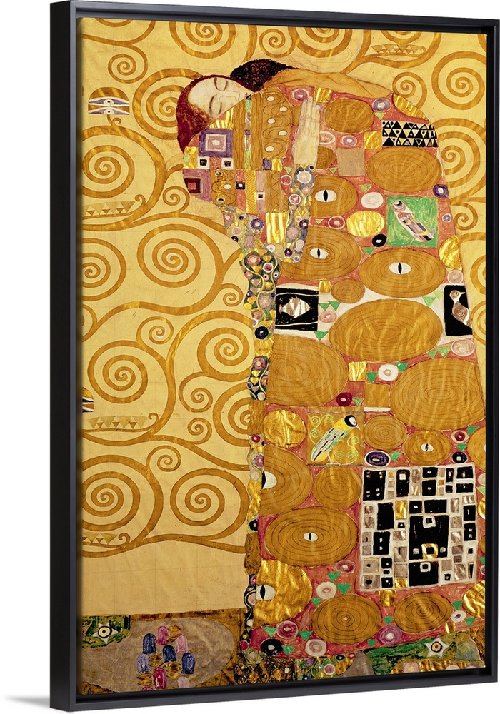 Giant class art features a man and woman embracing each other while in front of a background filled with swirls.  Artist u...