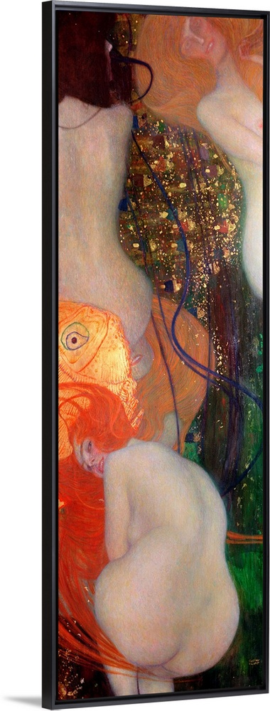 This vertical painting from very early 20th century shows nude female figures in provocative poses with their hair flutter...