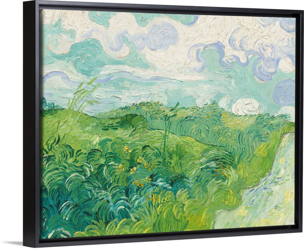 Painting of a green countryside field by Vincent Van Gogh.