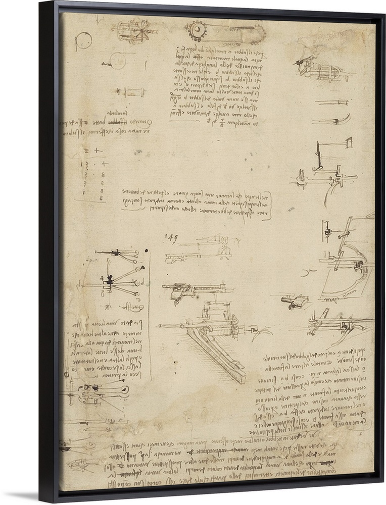 Notes about perspective and sketch of devices for textile machinery from Atlantic Codex
