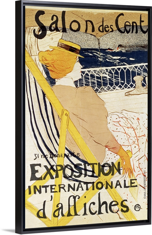 Vintage color lithograph advertising the International Exhibition of Posters by Henri de Toulouse-Lautrec in Paris, France.