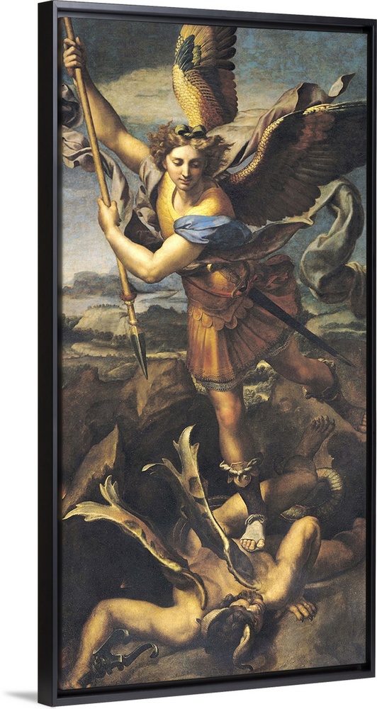 XIR24940 St. Michael Overwhelming the Demon, 1518 (oil on canvas); by Raphael (Raffaello Sanzio of Urbino) (1483-1520); 26...