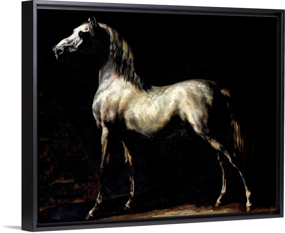 Giant classic art showcases a profile of a horse using a majority of darker tones.