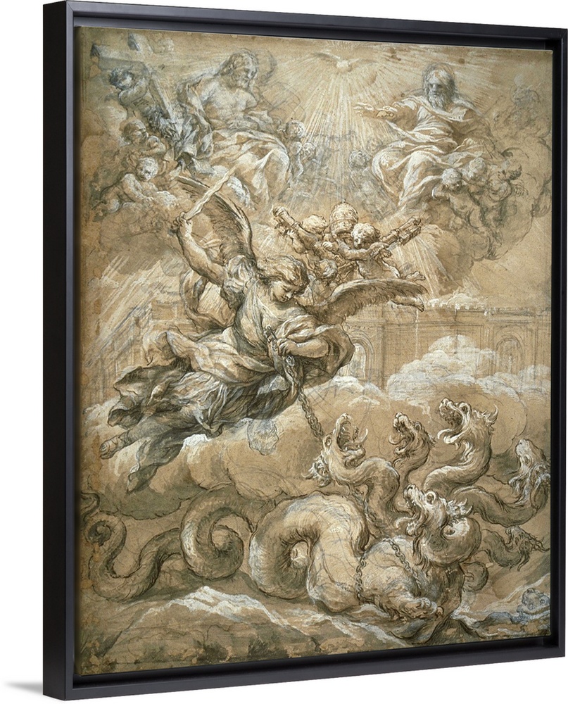 The Holy Trinity with Saint Michael Conquering the Dragon, 1666, pen and ink, brush and wash, lead white and chalk on paper.