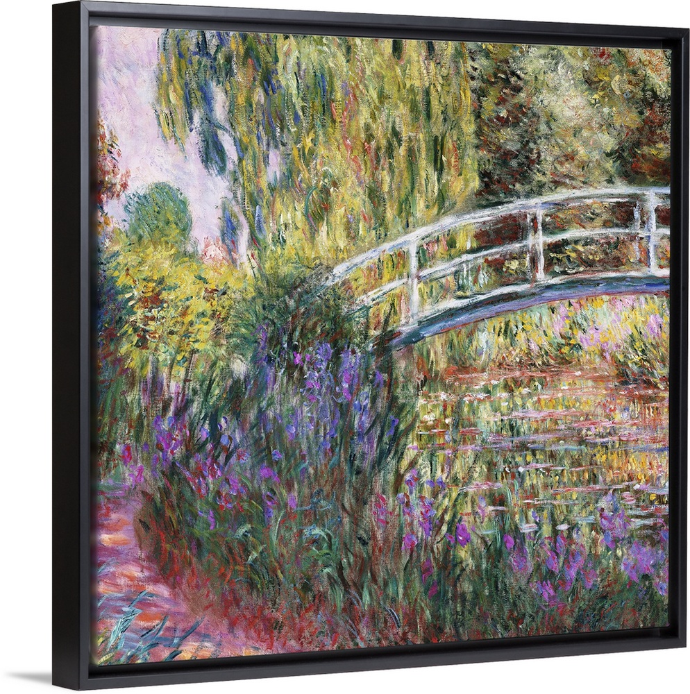 Irises bloom along a path through a French garden in this classic Impressionist painting available as gicloe print for the...