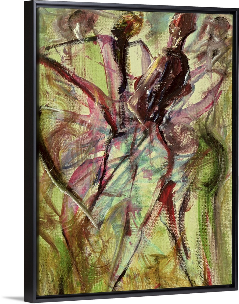 Big contemporary art shows an African-American man and woman standing as their clothes blow in a furious breeze.  Artist u...