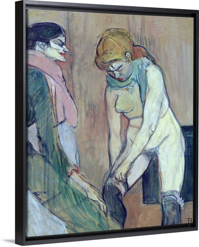 XIR30626 Woman Putting on her Stocking, or Woman of the House, c.1894 (oil on card)  by Toulouse-Lautrec, Henri de (1864-1...